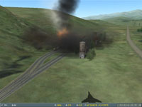 I sight in on the flaming wreck of the rear two-thirds of the parked train...