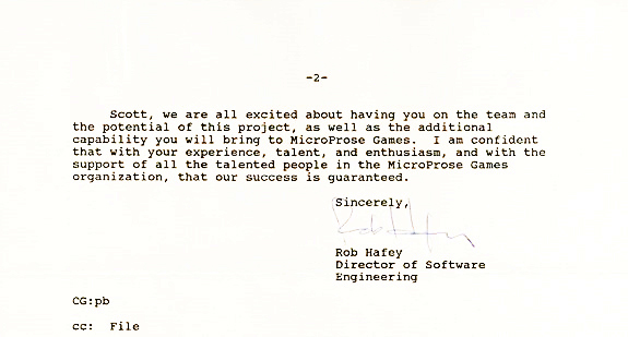 My offer letter from MicroProse