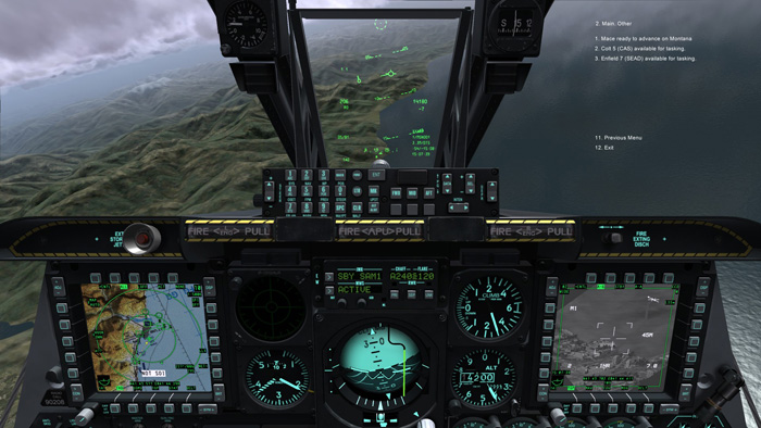 Cockpit and radio commands to other AI flights and ground forces.