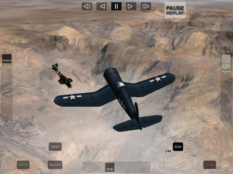 Dogfighting in an F4U against a Japanese Zero over the Grand Canyon.