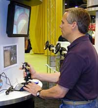 Hornit trys out one of the new Saitek sticks.