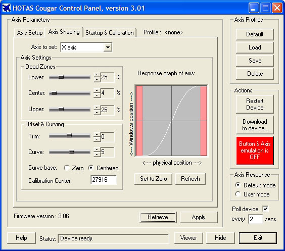 HOTAS Cougar Control Panel.