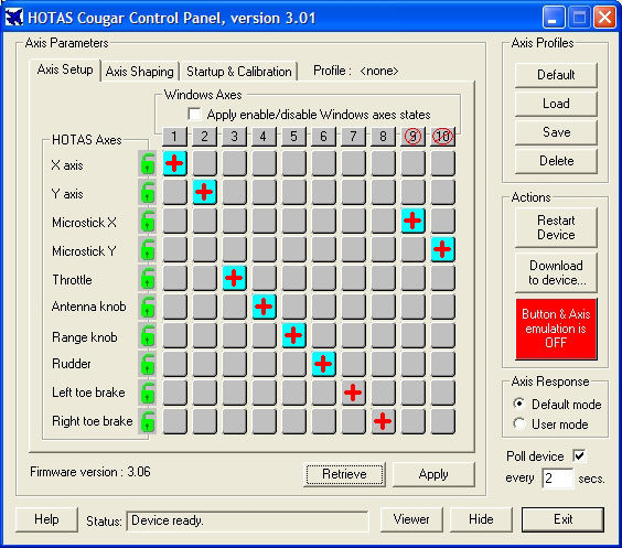 HOTAS Cougar control panel