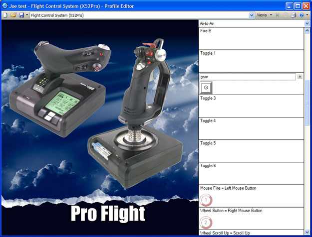 Saitek X-52 Pro Flight product view of the editor