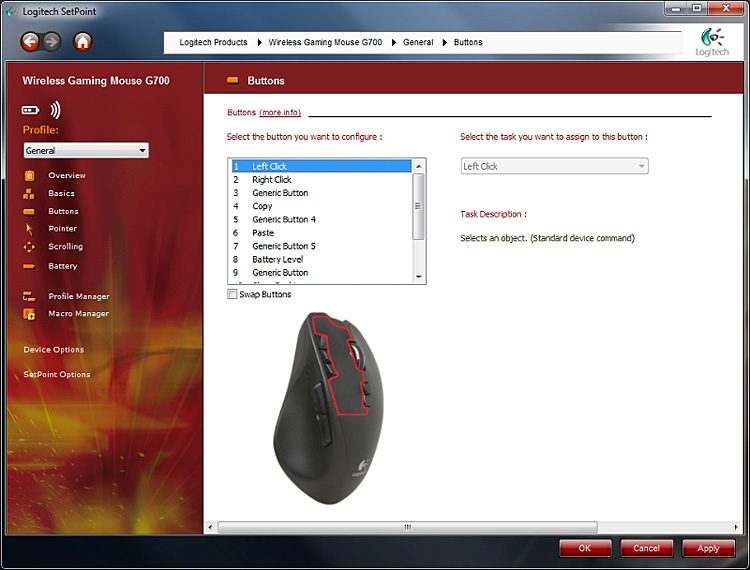 Logitech Wireless Gaming Mouse G700 - Buttons
