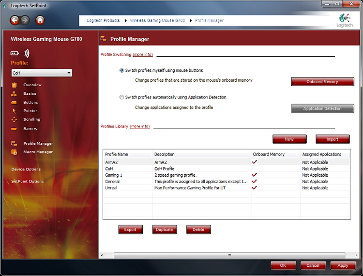 Logitech Wireless Gaming Mouse G700 - Profile Manager
