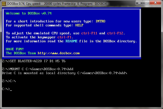The DOSBox interface.