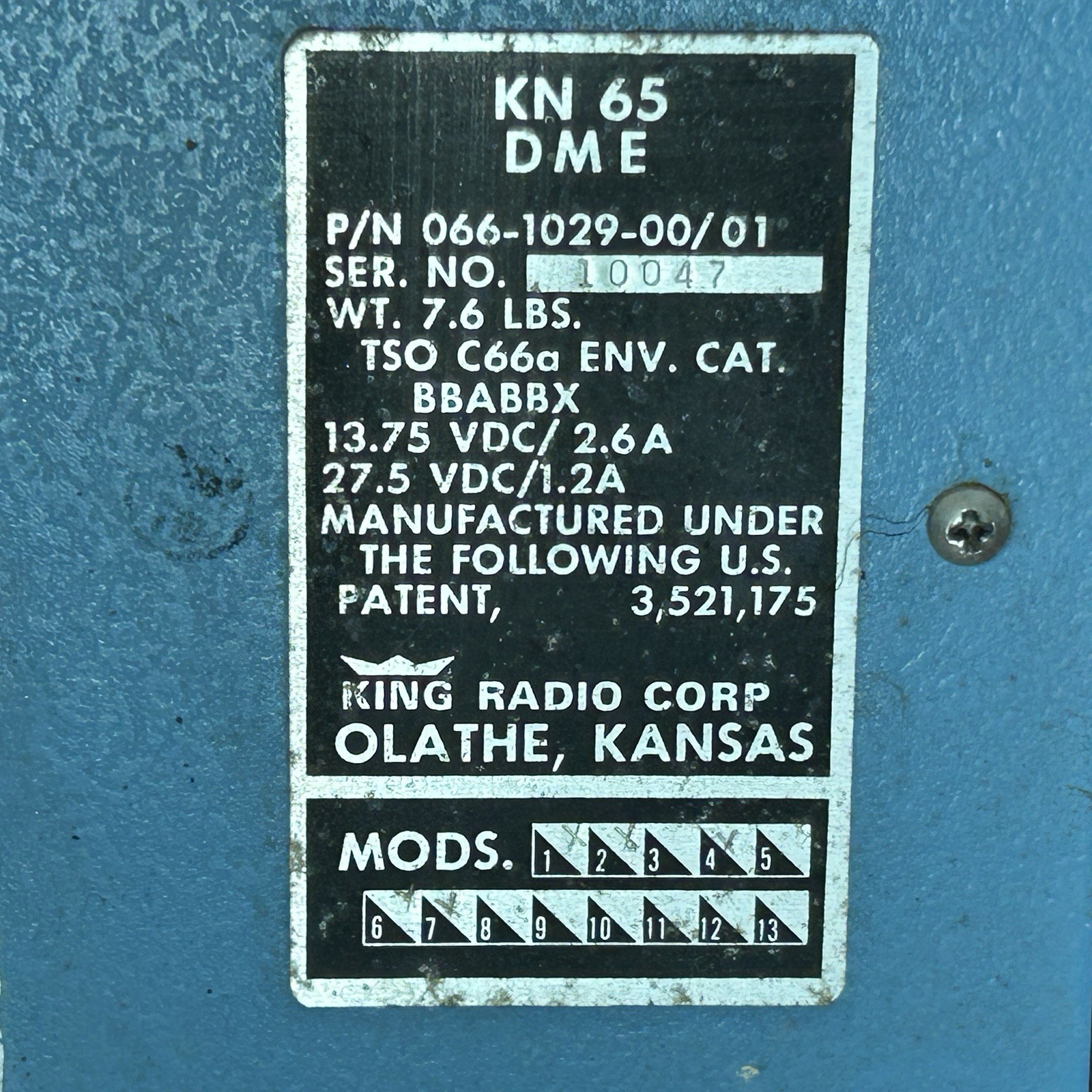 KING 28V KN 65A DME P/N 066-1029-03 KING 28V KN 65A DME P/N 066-1029-03