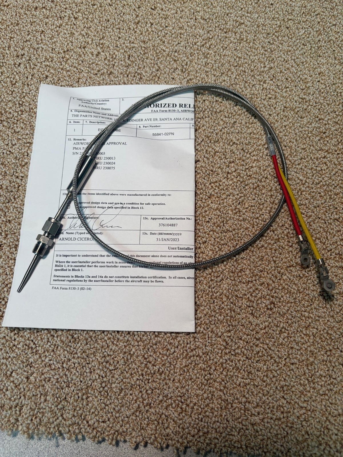 PIPER CHIEFTAIN 55841-02PN EGT PROBE 481-358 NEW