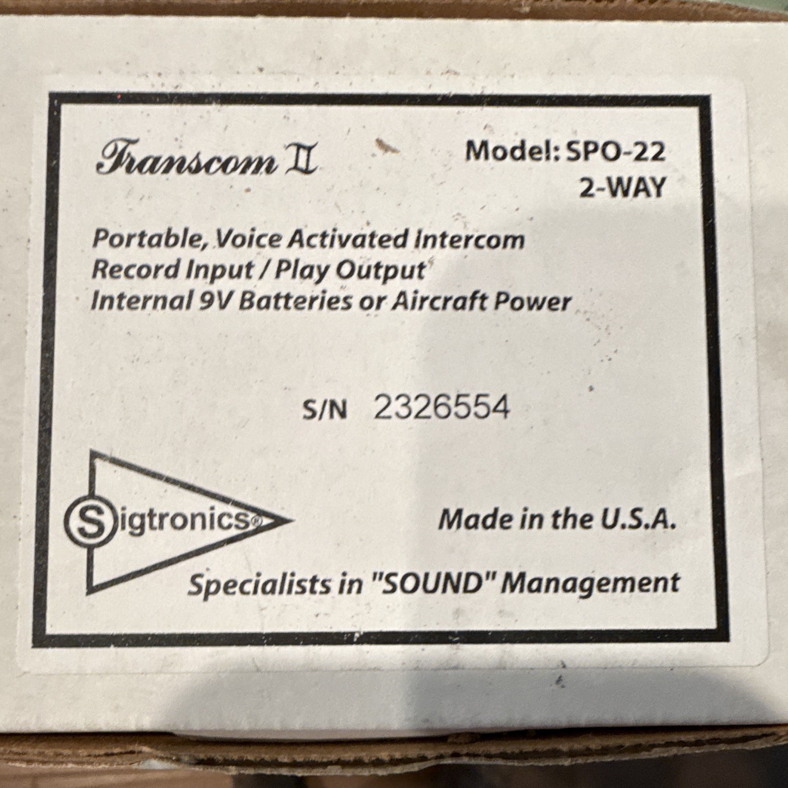 Two Place Sigtronics SPO-22 Two Place Sigtronics SPO-22