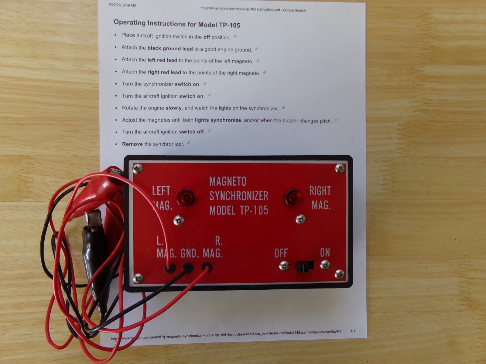 Magneto Synchronizer Model TP-105 Aircraft Tools Engine Magneto Synchronizer Model TP-105 Aircraft Tools Engine