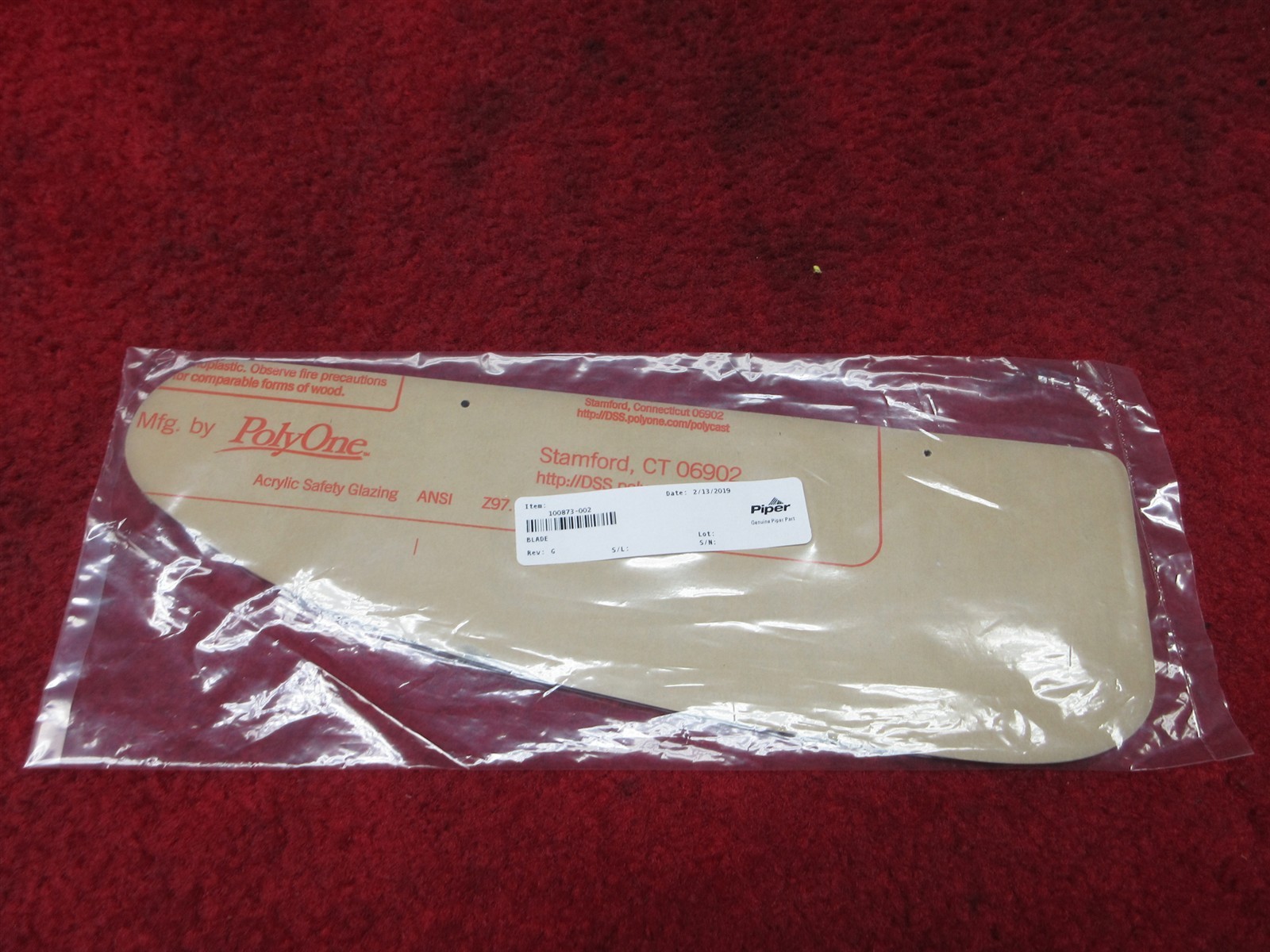 Piper PA-28 Sun Visor Blade PN 100873-2, 100873-02, 100873-002 Piper PA-28 Sun Visor Blade PN 100873-2, 100873-02, 100873-002