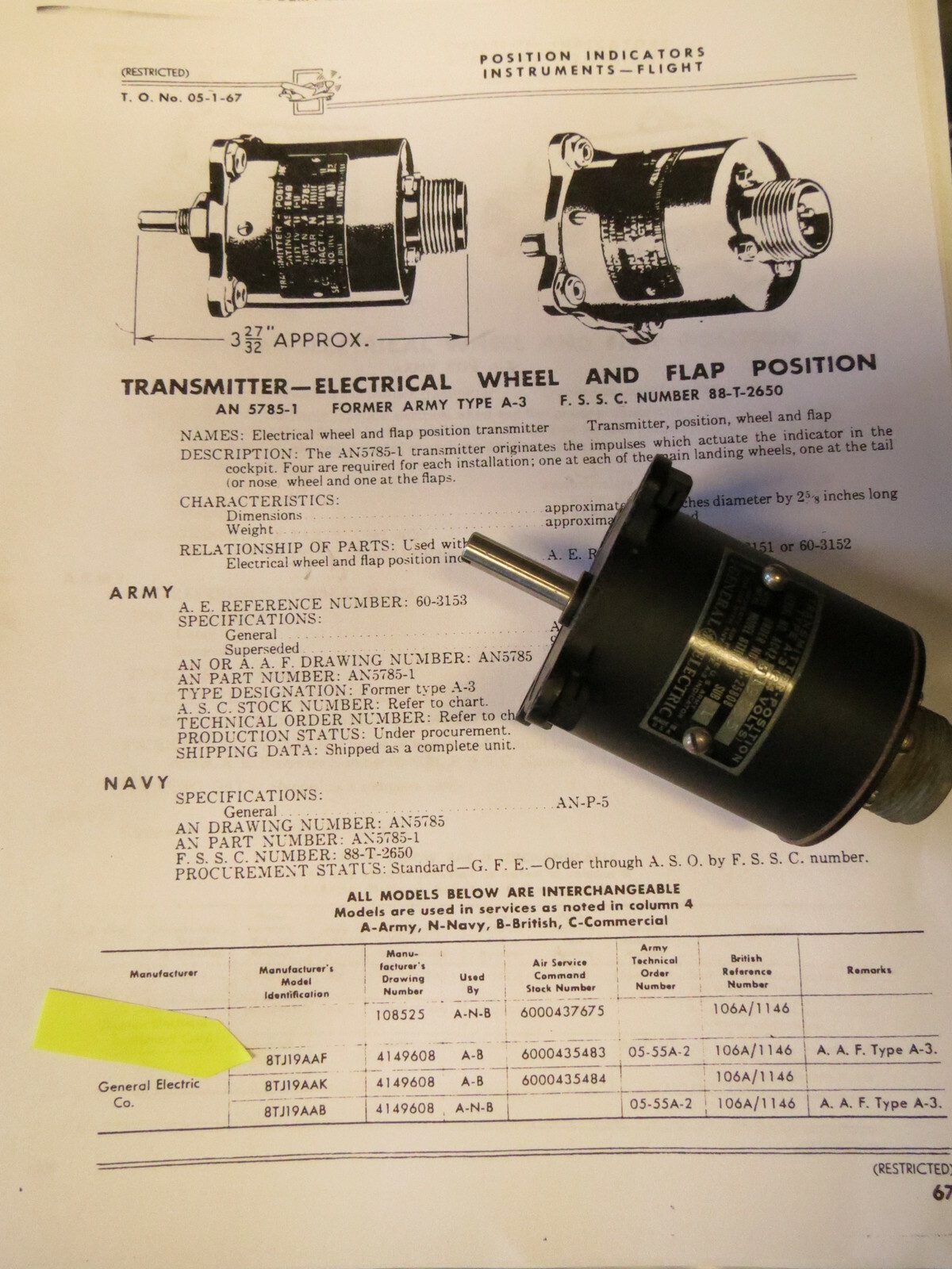 (4) WWII B-26 P-38 P-39 Aircraft A-3 Flap & Wheel 8TJ19AAF Transmitters AN5785-1